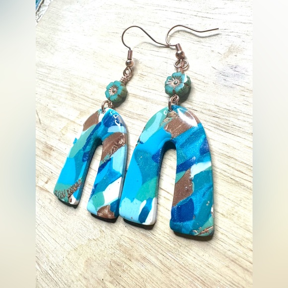 Hand crafted Polymer Clay beach Earrings beaded earrings - Picture 3 of 8